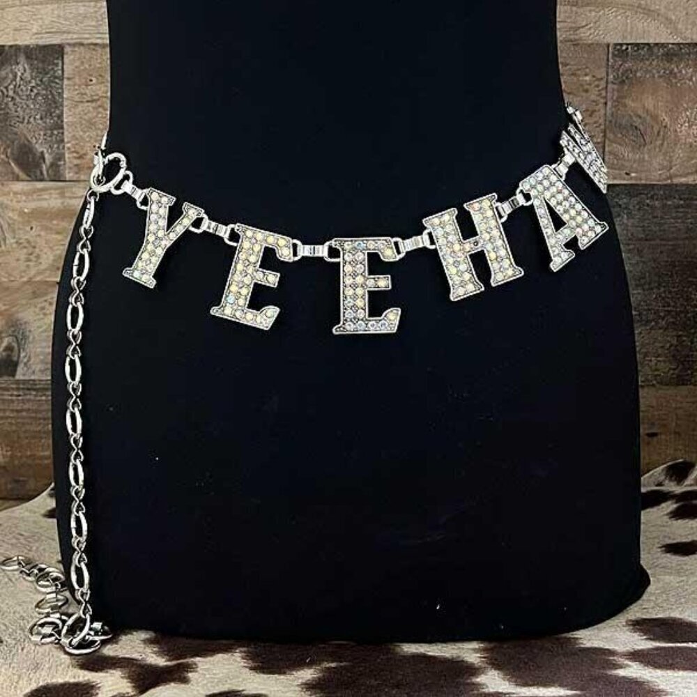Western Concho Running YEEHAW Rhinestone Bling Concho Fun Belt 49" Long
